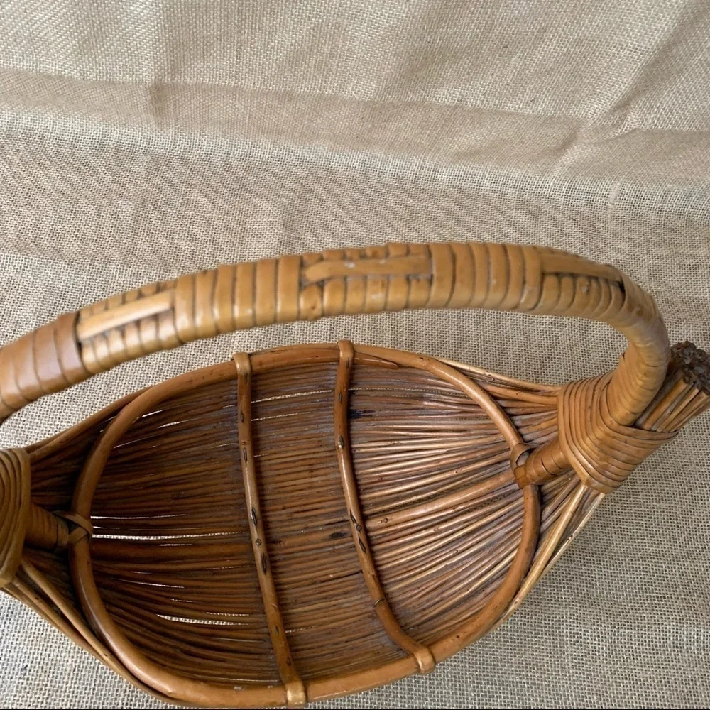 Vintage Handmade Bamboo Rattan Gathering Egg Basket Boho Farmhouse